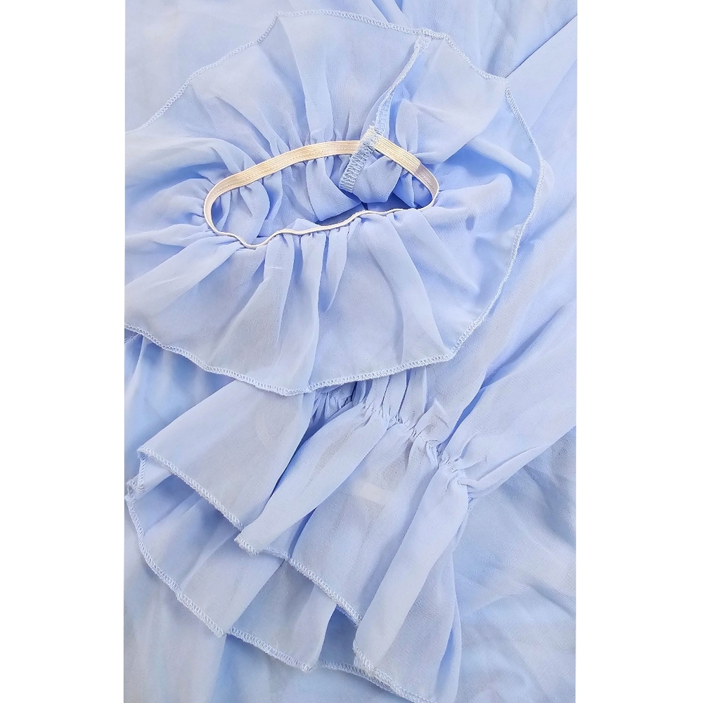 Faeriesty Ski Blue Off Shoulder Long Sleeves Tiered Waist Tie Maxi Dress 4XL - Picture 8 of 9